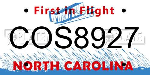 COS8927 North Carolina License Plate