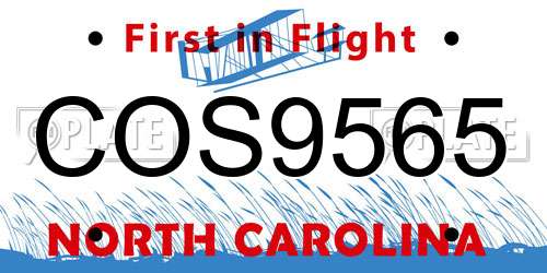 COS9565 North Carolina License Plate