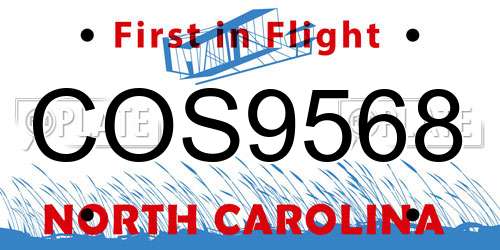 COS9568 North Carolina License Plate
