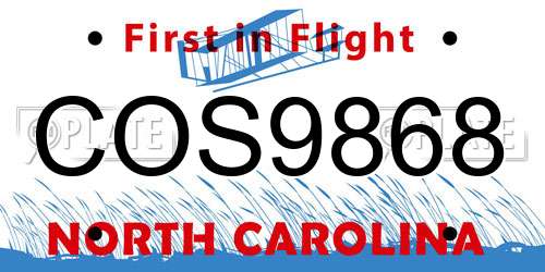 COS9868 North Carolina License Plate