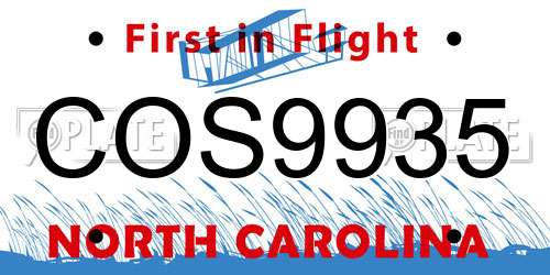 COS9935 North Carolina License Plate