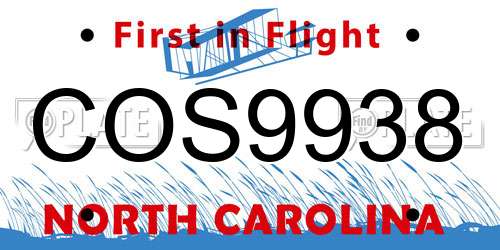 COS9938 North Carolina License Plate