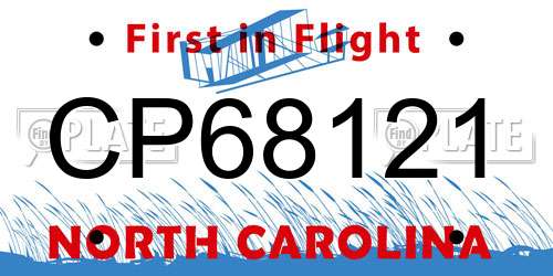 CP68121 North Carolina License Plate
