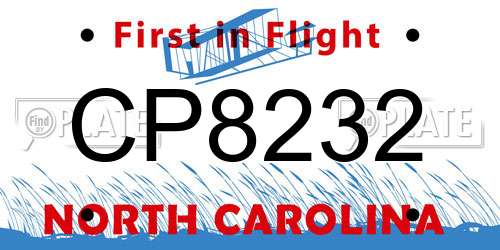 CP8232 North Carolina License Plate