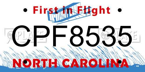 CPF8535 North Carolina License Plate