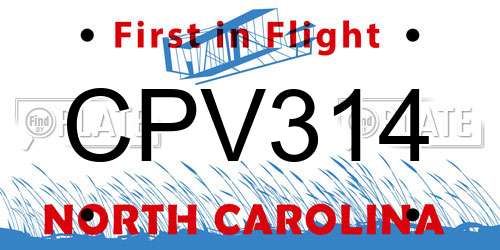CPV314 North Carolina License Plate