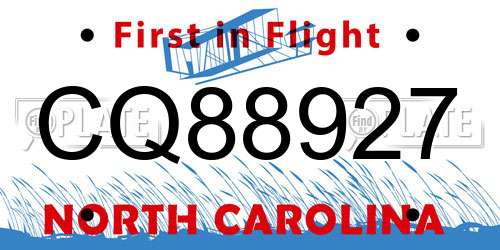 CQ88927 North Carolina License Plate