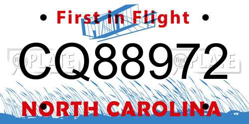 CQ88972 North Carolina License Plate