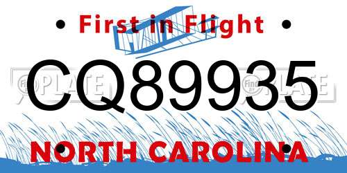 CQ89935 North Carolina License Plate