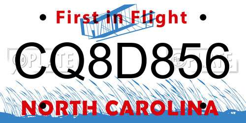 CQ8D856 North Carolina License Plate