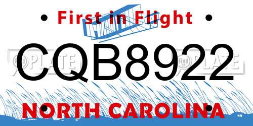 CQB8922 North Carolina License Plate