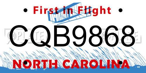 CQB9868 North Carolina License Plate
