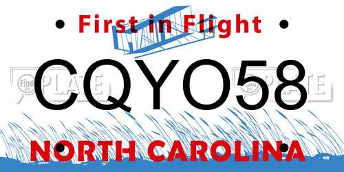 CQYO58 North Carolina License Plate