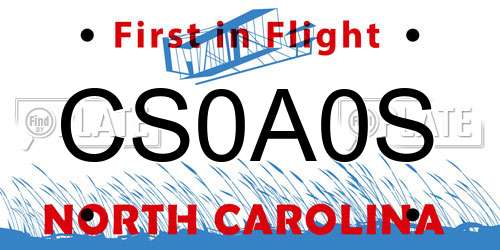 CS0A0S North Carolina License Plate