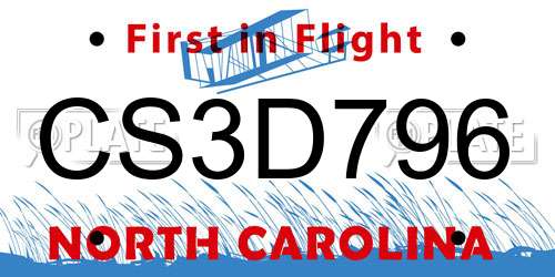 CS3D796 North Carolina License Plate