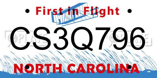 CS3Q796 North Carolina License Plate