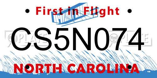CS5N074 North Carolina License Plate