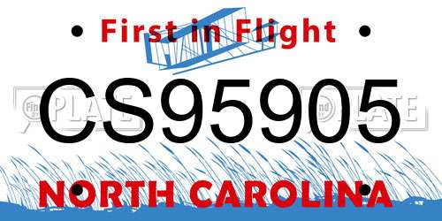 CS95905 North Carolina License Plate