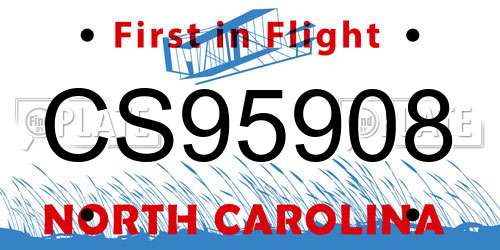 CS95908 North Carolina License Plate