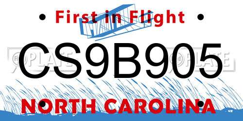 CS9B905 North Carolina License Plate