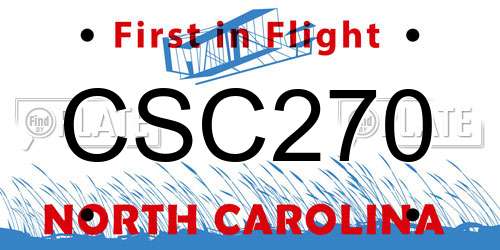 CSC270 North Carolina License Plate