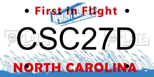 CSC27D North Carolina License Plate