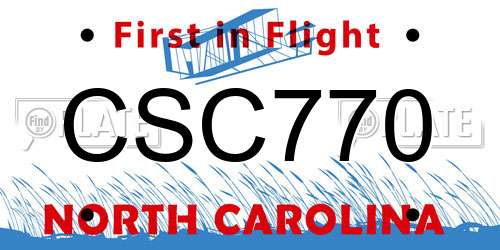 CSC770 North Carolina License Plate
