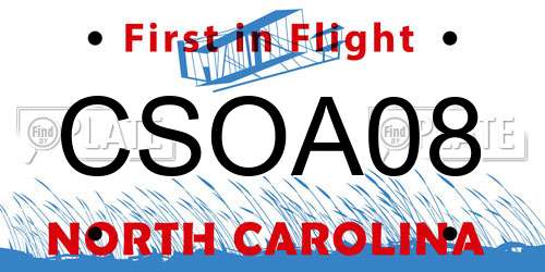 CSOA08 North Carolina License Plate