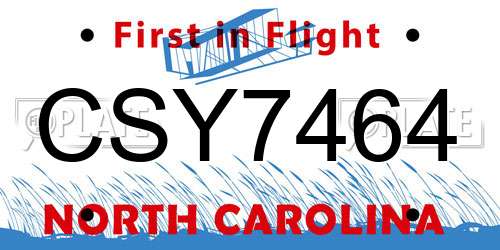 CSY7464 North Carolina License Plate