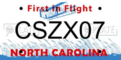 CSZX07 North Carolina License Plate