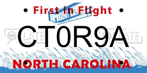 CT0R9A North Carolina License Plate