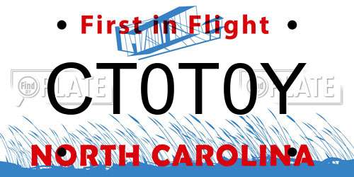 CT0T0Y North Carolina License Plate