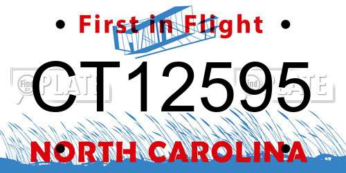CT12595 North Carolina License Plate