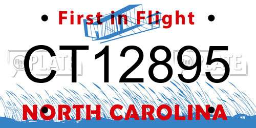 CT12895 North Carolina License Plate
