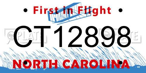 CT12898 North Carolina License Plate
