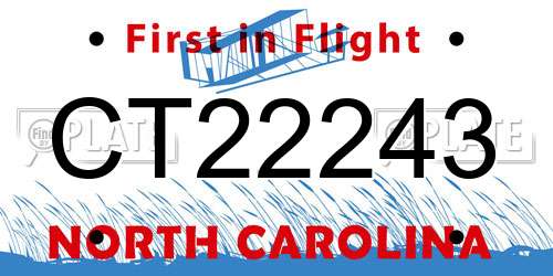 CT22243 North Carolina License Plate