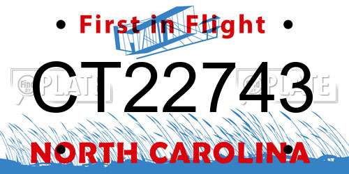 CT22743 North Carolina License Plate