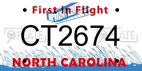 CT2674 North Carolina License Plate