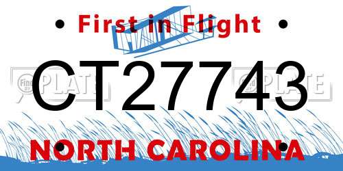 CT27743 North Carolina License Plate