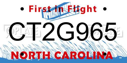 CT2G965 North Carolina License Plate