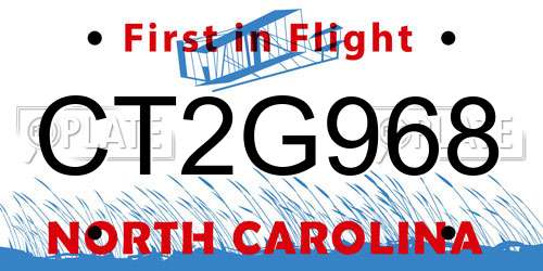 CT2G968 North Carolina License Plate