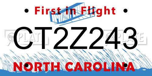 CT2Z243 North Carolina License Plate