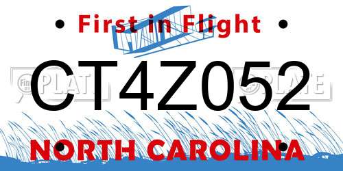 CT4Z052 North Carolina License Plate
