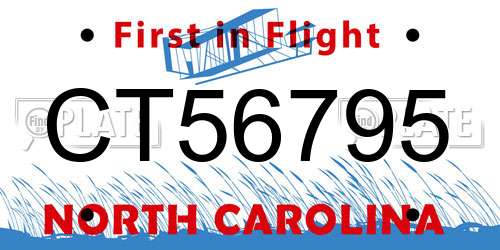 CT56795 North Carolina License Plate