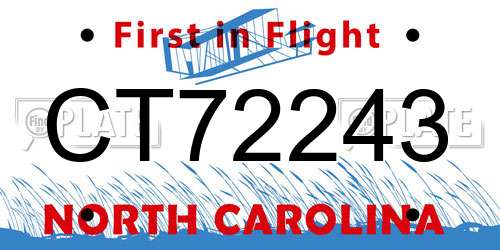 CT72243 North Carolina License Plate
