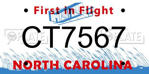 CT7567 North Carolina License Plate