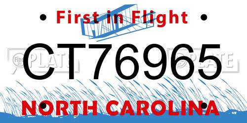 CT76965 North Carolina License Plate