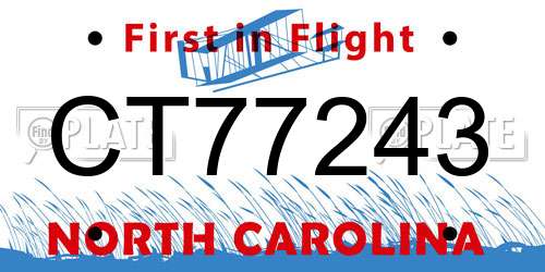 CT77243 North Carolina License Plate