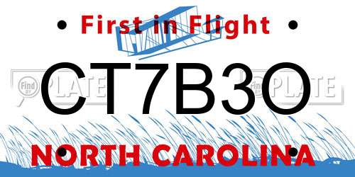 CT7B3O North Carolina License Plate