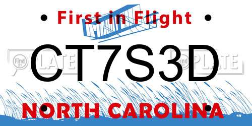 CT7S3D North Carolina License Plate